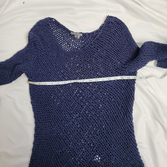 VINCE navy blue sweater bias open knit scoop neck asymmetrical XS - Picture 9 of 11